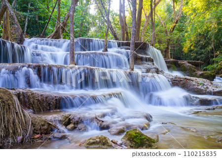 wonder Waterfall in deep rain forest jungle (Huay Mae Kamin Waterfall National Park in Kanchanaburi Province, Thailand) 110215835