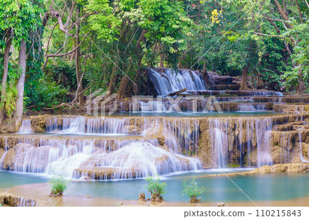 wonder Waterfall in deep rain forest jungle (Huay Mae Kamin Waterfall National Park in Kanchanaburi Province, Thailand) 110215843