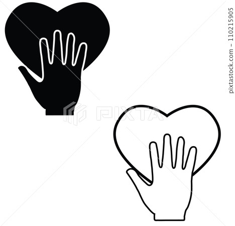Honesty icon. Heart with hand sign. Hand on heart symbol. Allegiance and devotion logo. flat style. Honesty icon. Heart with hand sign. Hand on heart symbol. Allegiance and devotion logo. flat style. 110215905