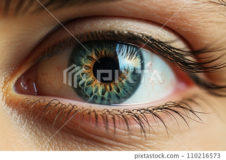 Futuristic woman eye display cyberspace concept science. AI generative 110216573