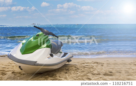 Watercraft sailing tranquil South Pacific waters on sunlight 110216751