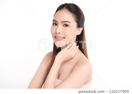 Beautiful young asian woman with clean fresh skin on white background, Face care, Facial treatment, Cosmetology, beauty and spa, Asian women portrait. 110217909