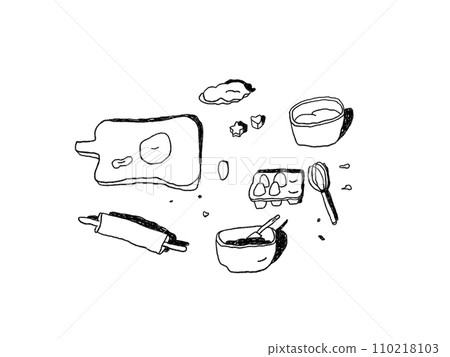 製作情人節手工糖果的工具的線條畫插圖 110218103