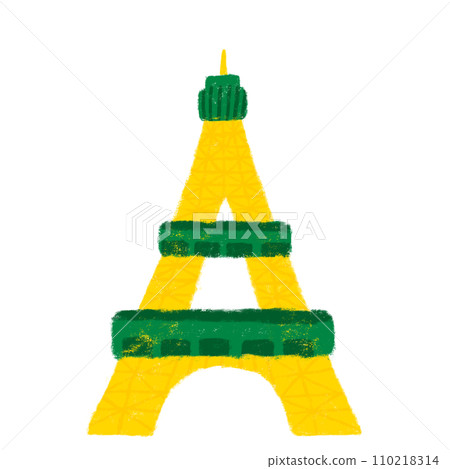流行艾菲爾鐵塔黃色和綠色蠟筆觸摸 流行艾菲爾鐵塔黃色和綠色蠟筆觸摸 110218314