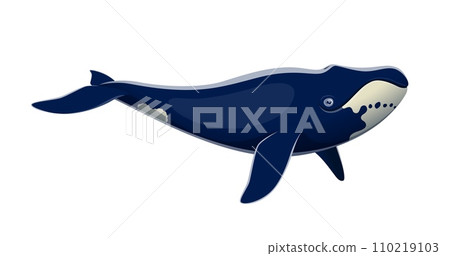 Cartoon bowhead whale character. Ocean wildlife and aquatic animal cute personage. North sea big mammal, underwater fauna isolated vector character, bowhead whale funny mascot Cartoon bowhead whale character. Ocean wildlife and aquatic animal cute personage. North sea big mammal, underwater fauna isolated vector character, bowhead whale funny mascot 110219103