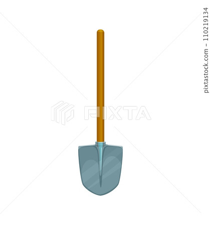 Cartoon shovel, isolated vector versatile hand tool with long handle and a flat metal blade, used for digging, lifting, and moving earth, snow, or other materials in outdoor gardening or farming tasks 110219134