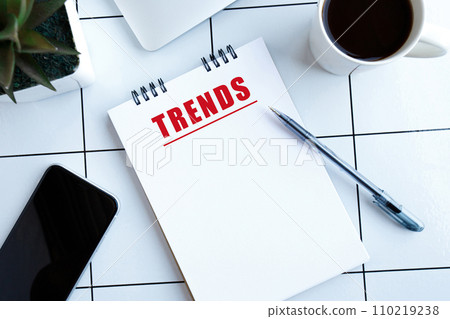 Top view photo of workplace with laptop pen on notebook with blank space Top view photo of workplace with laptop pen on notebook with blank space 110219238