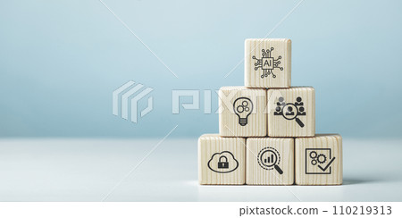 Wooden cubes on the topic of the application of artificial intelligence Wooden cubes on the topic of the application of artificial intelligence 110219313
