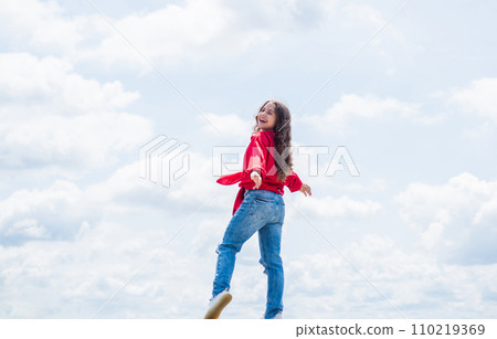 happy teen girl enjoy good spring weather, childhood happiness 110219369