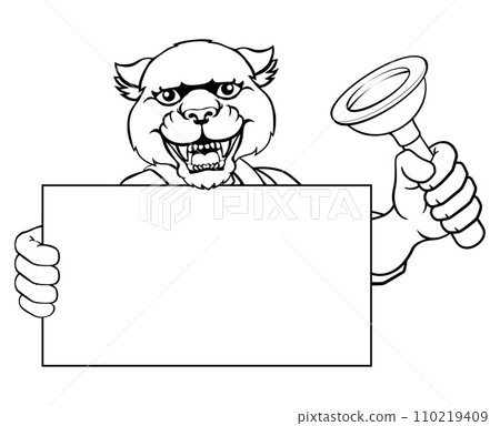 Plumber Panther Plunger Cartoon Plumbing Mascot 110219409