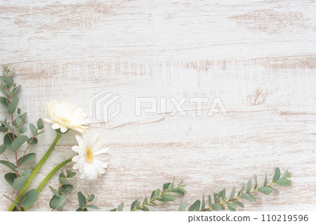 Botanical frame of eucalyptus and gerbera 110219596