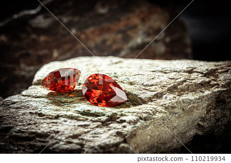Natural Red Ruby gemstone, Jewel or gems on stone, close up shot 110219934