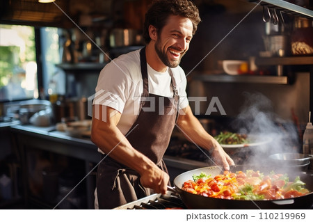Professional Male Chef Preparing Delicious Food in the Home Kitchen for a Gourmet Dining Experience Professional Male Chef Preparing Delicious Food in the Home Kitchen for a Gourmet Dining Experience 110219969