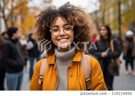 Radiant and Enthusiastic Teenage Girl Wearing a Bright Smile while Walking Eagerly to School 110219988