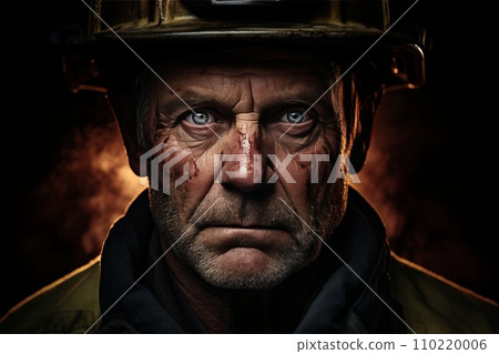Dedicated Firefighter in Full Protective Uniform Handling Emergency Situation with Professionalism Dedicated Firefighter in Full Protective Uniform Handling Emergency Situation with Professionalism 110220006