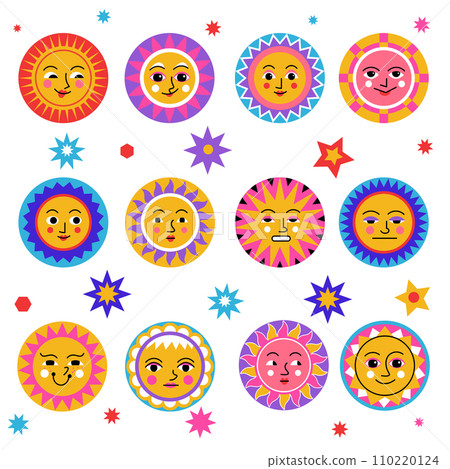 Sun and stars, funny sunny faces with expression 110220124