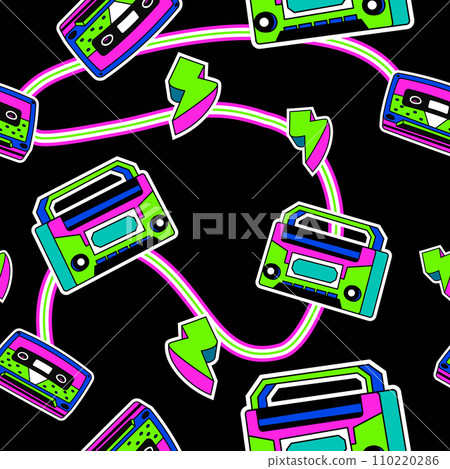 Bright composition of flash bolts and boombox 110220286