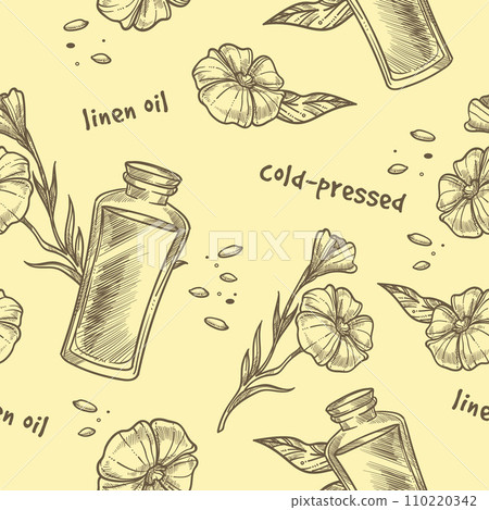 Cold pressed linen oil, natural ingredient print 110220342