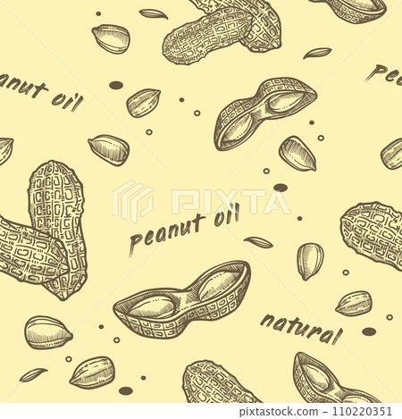 Peanut oil, natural nut in shell, seamless pattern 110220351