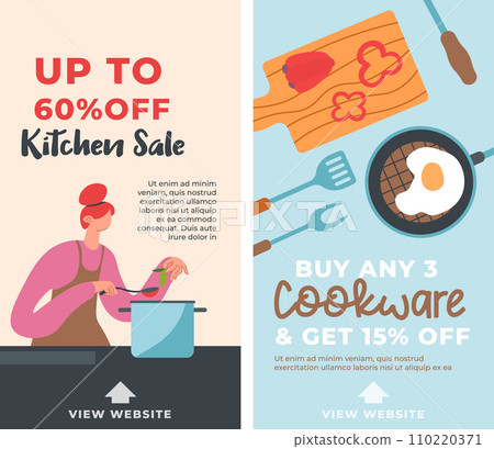 Cookware kitchen sale and discounts banners promo 110220371