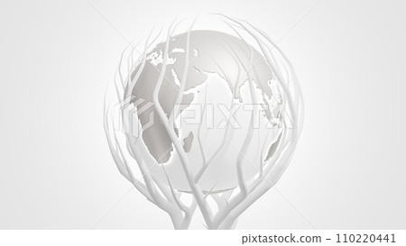 White Earth globe was surrounded by white branches. Minimal idea concept. 110220441