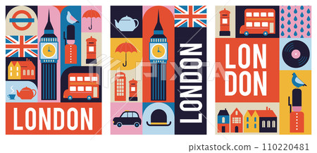 London, Uk, England geometrical banner design. Colorful modular illustration with London buildings London, Uk, England geometrical banner design. Colorful modular illustration with London buildings 110220481