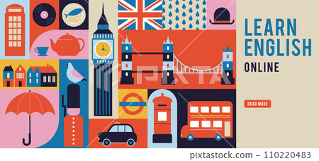 London, Uk, England geometrical banner design. Colorful modular illustration with London buildings London, Uk, England geometrical banner design. Colorful modular illustration with London buildings 110220483