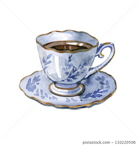 Rococo classic elegant vintage teacup. Watercolor hand drawn illustration. Vintage style clipart Rococo classic elegant vintage teacup. Watercolor hand drawn illustration. Vintage style clipart 110220506