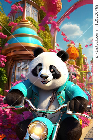 a Panda Bear Cartoon Character in a Fantasy Sky a Panda Bear Cartoon Character in a Fantasy Sky 110220768