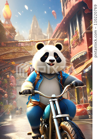 a Panda Bear Cartoon Character in a Fantasy Sky a Panda Bear Cartoon Character in a Fantasy Sky 110220769