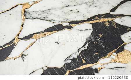 Black white marble with golden veins background. Generative AI 110220888