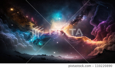 Distant neon galaxy in space. Stars, nebulas and dark matter. Generative AI 110220890