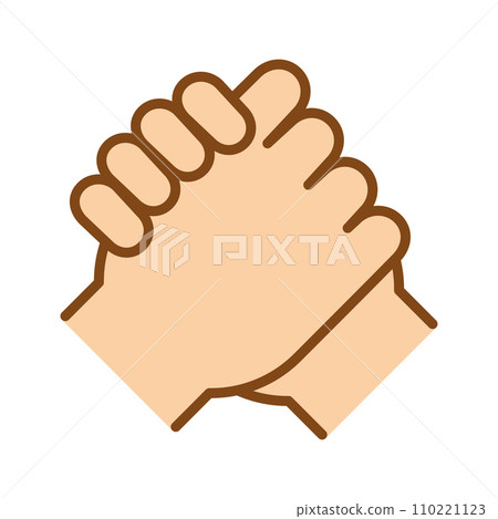 Friendly handshake. Human greeting. Handshake of business partners. Arm wrestling symbol. Friendly handshake. Human greeting. Handshake of business partners. Arm wrestling symbol. 110221123