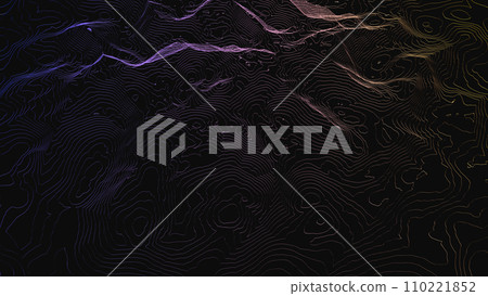 Mountainous landscape consisting of colored and curved contour lines - 3d illustration Mountainous landscape consisting of colored and curved contour lines - 3d illustration 110221852