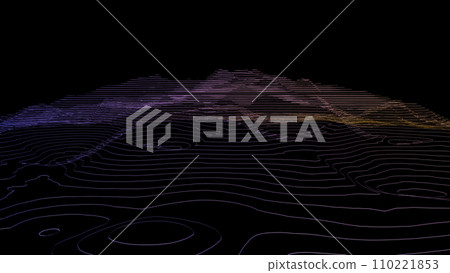 Mountainous landscape consisting of colored and curved contour lines - 3d illustration Mountainous landscape consisting of colored and curved contour lines - 3d illustration 110221853