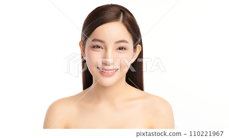 Beautiful young asian woman with clean fresh skin on white background, Face care, Facial treatment, Cosmetology, beauty and spa, Asian women portrait. 110221967