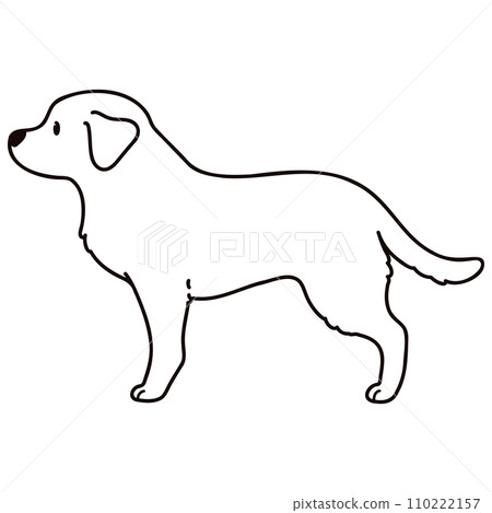 簡單可愛的拉布拉多側身插畫，只有主線是白色的 110222157