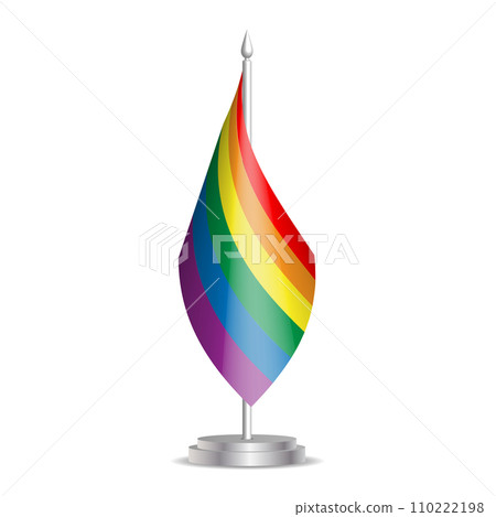 Lesbian, gay, bisexual, and transgender flag. Rainbow pride flag of LGBT organization. 3D mini flag hanging on desktop flagpole. Usable for summit or conference presentaiton. Vector illustration with 110222198