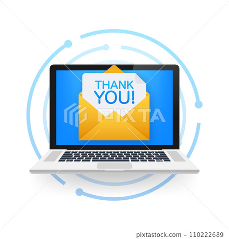 Laptop Email Notification with Thank You Message Vector Illustration - A contemporary depiction of gratitude via digital communication. Laptop Email Notification with Thank You Message Vector Illustration - A contemporary depiction of gratitude via digital communication. 110222689