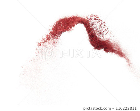 Red metallic glitter sparkle explosion in air. Red Glitter sand spark blink celebrate Chinese new year, fly throw red glitters particle. White background isolated, selective focus Blur bokeh Red metallic glitter sparkle explosion in air. Red Glitter sand spark blink celebrate Chinese new year, fly throw red glitters particle. White background isolated, selective focus Blur bokeh 110222811