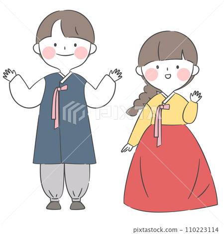 An illustration of a character in a hanbok. An illustration of a character in a hanbok. 110223114