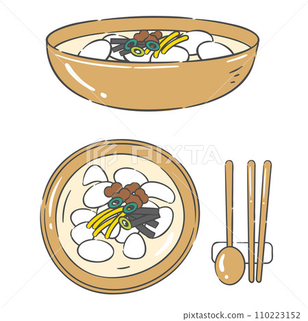 Cutlery set and Tteokguk(rice cake soup) illustration. 110223152