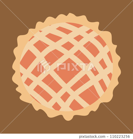 Warm Apple pie. Vector Flat Cartoon illustration. Hot cooked dessert, Isolated design element. Autumn Thanksgiving day Sweet Baked Cake. Bakery logo, Poster, Card template. Top View. 110223256