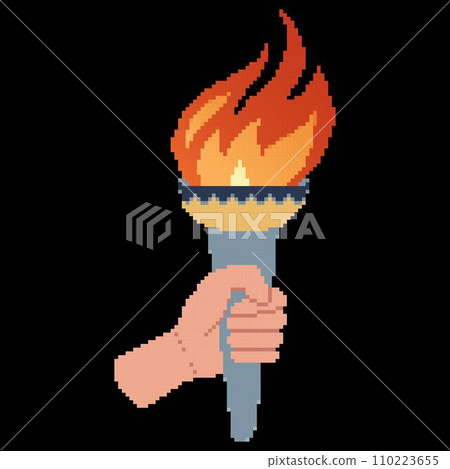 Pixel art Hand holding a torch. Sport symbol, flat vector illustration design. Pixel art Hand holding a torch. Sport symbol, flat vector illustration design. 110223655