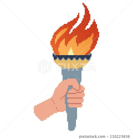 Pixel art Hand holding a torch. Sport symbol, flat vector illustration design. Pixel art Hand holding a torch. Sport symbol, flat vector illustration design. 110223656