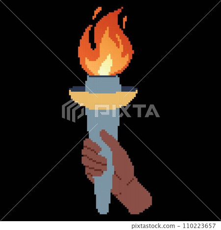 Pixel art Hand holding a torch. Sport symbol, flat vector illustration design. Pixel art Hand holding a torch. Sport symbol, flat vector illustration design. 110223657