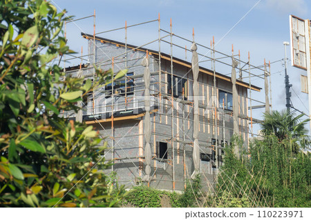 New housing construction construction site scaffolding 110223971