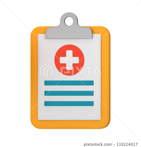 3D medical card, report, health data, clipboard with notes and cross, medical history concept. 3D vector illustration isolated on white background 110224017