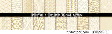 Geometric set of seamless gold and white patterns. Simple vector graphics 110224166