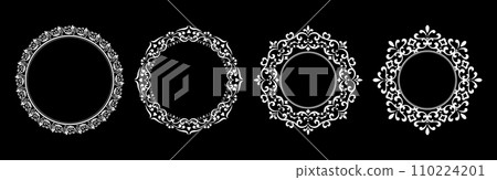Set of decorative frames Elegant vector element for design in Eastern style, place for text. Floral black and white borders. Lace illustration for invitations and greeting cards. 110224201